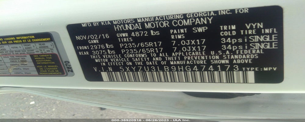 5XYZU3LB9HG474173 2017 HYUNDAI SANTA FE SPORT photo no. 9