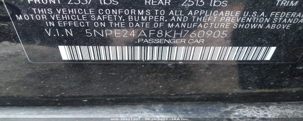 5NPE24AF8KH760905 2019 HYUNDAI SONATA photo no. 9