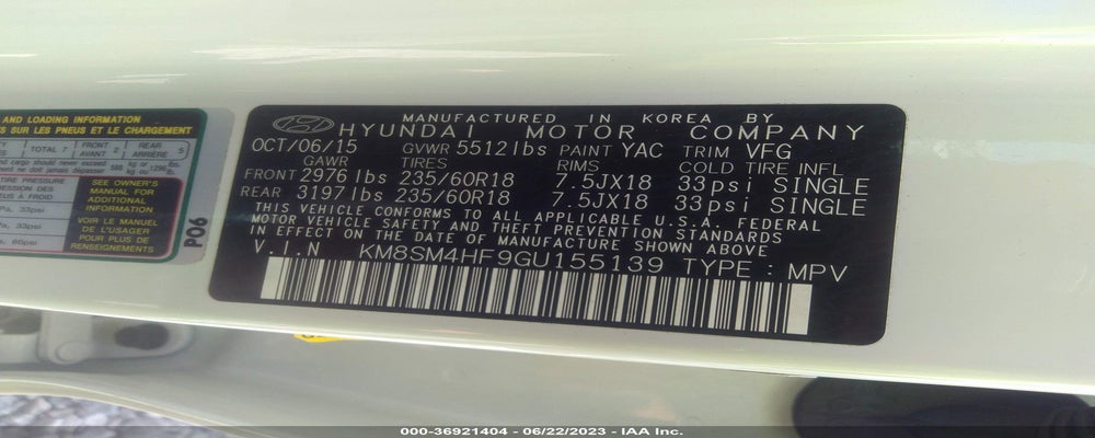 KM8SM4HF9GU155139 2016 HYUNDAI SANTA FE photo no. 9