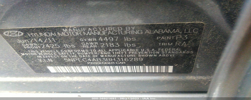 5NPEC4AB3BH316289 2011 HYUNDAI SONATA photo no. 9