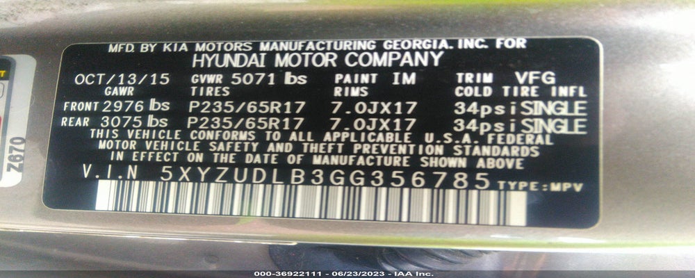 5XYZUDLB3GG356785 2016 HYUNDAI SANTA FE SPORT photo no. 9