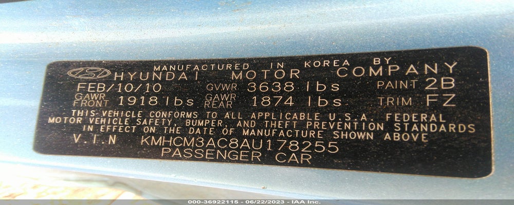 KMHCM3AC8AU178255 2010 HYUNDAI ACCENT photo no. 9