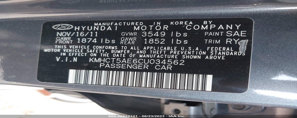 KMHCT5AE6CU034562 2012 HYUNDAI ACCENT photo no. 9