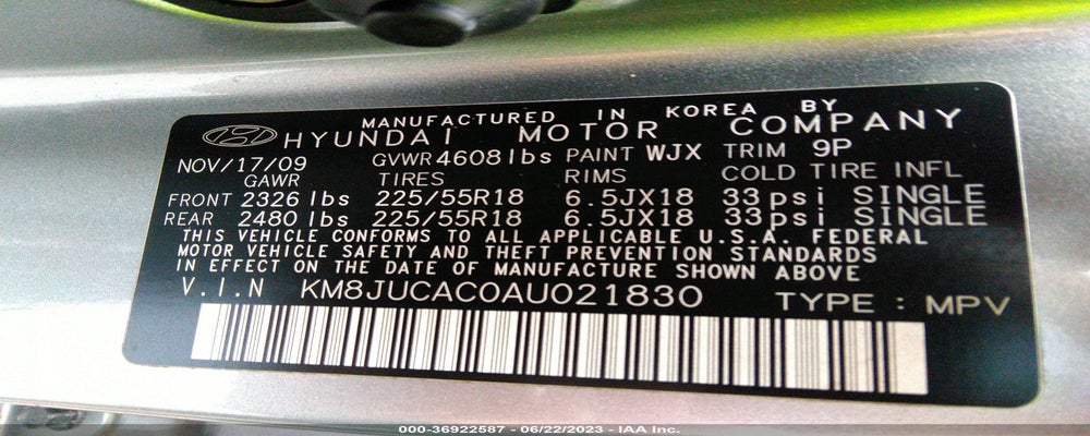 KM8JUCAC0AU021830 2010 HYUNDAI TUCSON photo no. 9