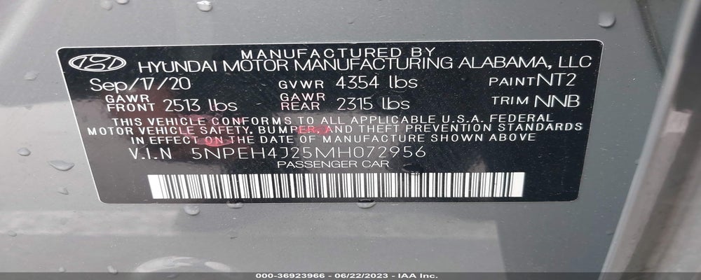 5NPEH4J25MH072956 2021 HYUNDAI SONATA photo no. 9