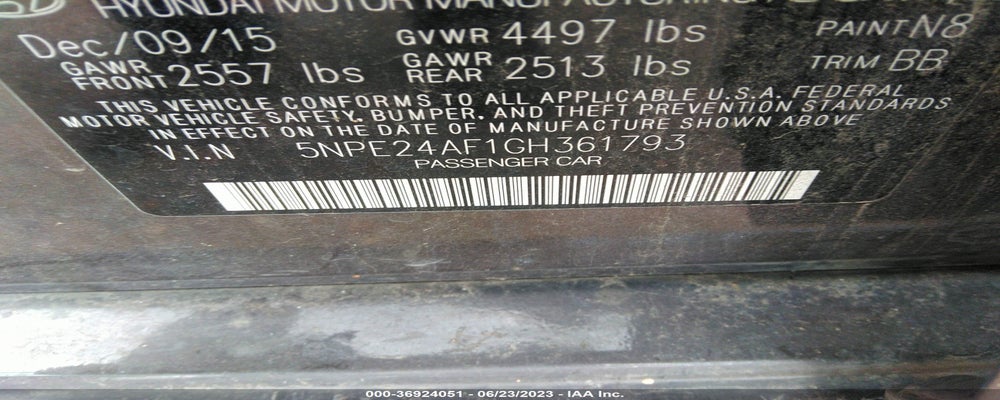 5NPE24AF1GH361793 2016 HYUNDAI SONATA photo no. 9