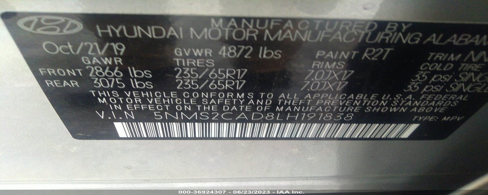 5NMS2CAD8LH191838 2020 HYUNDAI SANTA FE photo no. 9