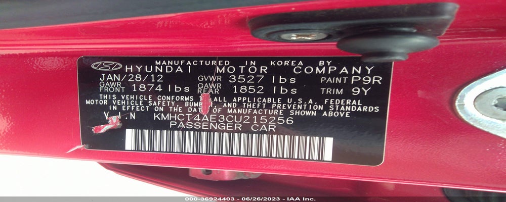 KMHCT4AE3CU215256 2012 HYUNDAI ACCENT photo no. 9