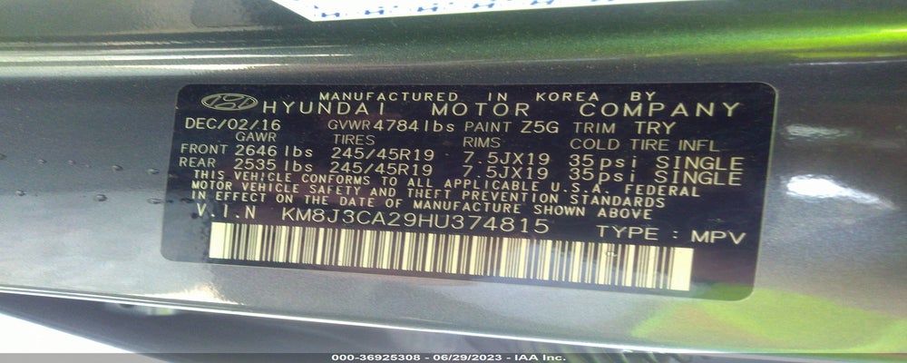 KM8J3CA29HU374815 2017 HYUNDAI TUCSON photo no. 9