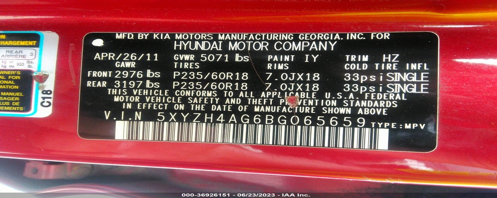 5XYZH4AG6BG065659 2011 HYUNDAI SANTA FE photo no. 9