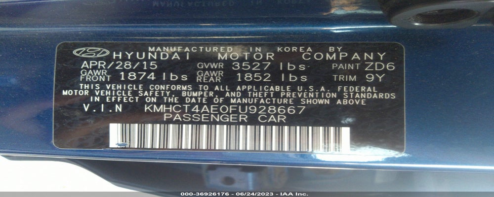KMHCT4AE0FU928667 2015 HYUNDAI ACCENT photo no. 9
