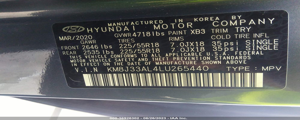 KM8J33AL4LU265440 2020 HYUNDAI TUCSON photo no. 9