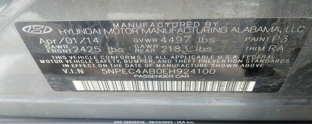 5NPEC4AB0EH924100 2014 HYUNDAI SONATA photo no. 9