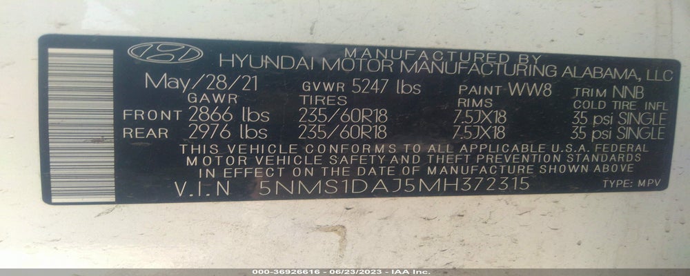 5NMS1DAJ5MH372315 2021 HYUNDAI SANTA FE photo no. 9