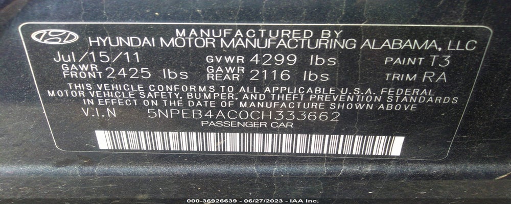 5NPEB4AC0CH333662 2012 HYUNDAI SONATA photo no. 9