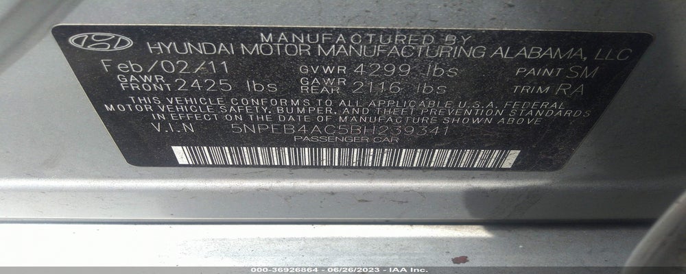 5NPEB4AC5BH239341 2011 HYUNDAI SONATA photo no. 9