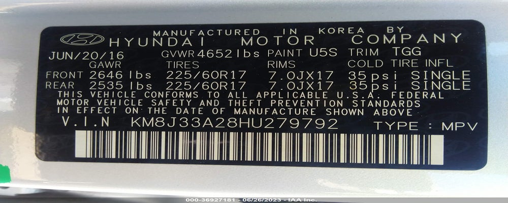 KM8J33A28HU279792 2017 HYUNDAI TUCSON photo no. 9
