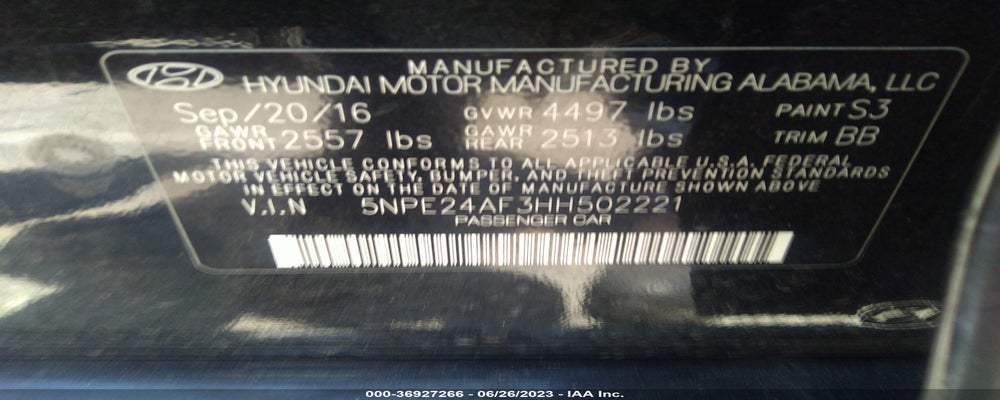 5NPE24AF3HH502221 2017 HYUNDAI SONATA photo no. 9