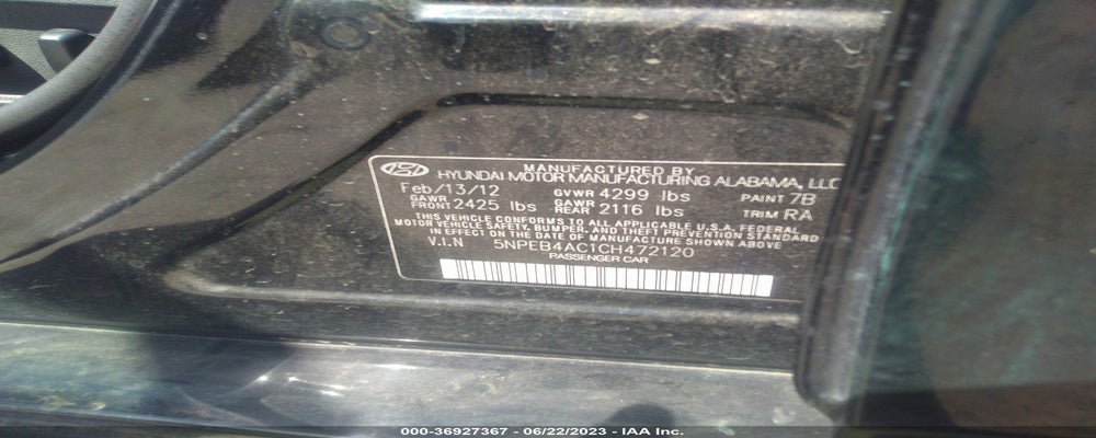 5NPEB4AC1CH472120 2012 HYUNDAI SONATA photo no. 9
