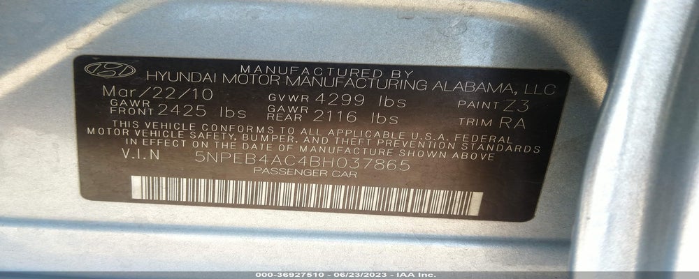 5NPEB4AC4BH037865 2011 HYUNDAI SONATA photo no. 9