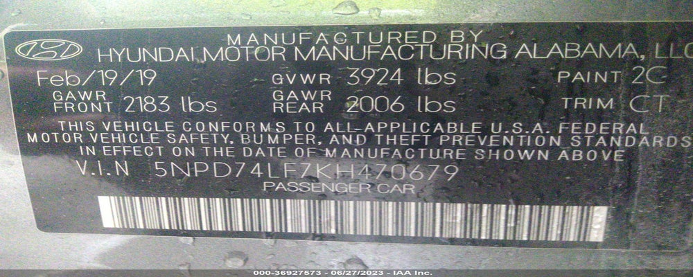5NPD74LF7KH470679 2019 HYUNDAI ELANTRA photo no. 9