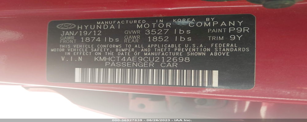 KMHCT4AE9CU212698 2012 HYUNDAI ACCENT photo no. 9