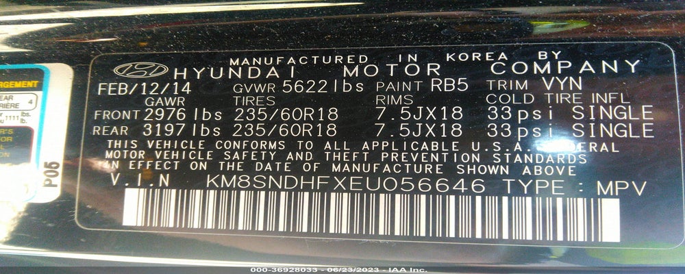 KM8SNDHFXEU056646 2014 HYUNDAI SANTA FE photo no. 9