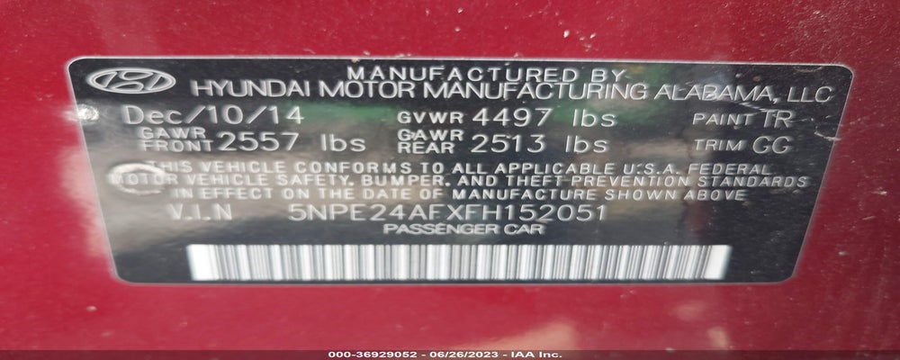 5NPE24AFXFH152051 2015 HYUNDAI SONATA photo no. 9