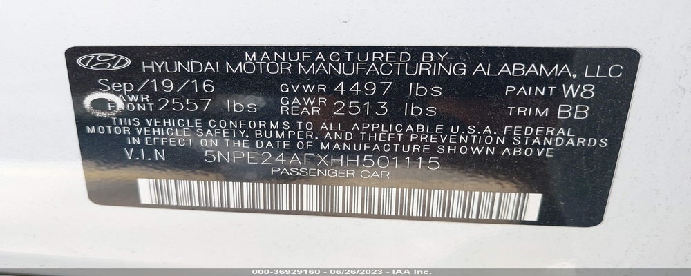 5NPE24AFXHH501115 2017 HYUNDAI SONATA photo no. 9