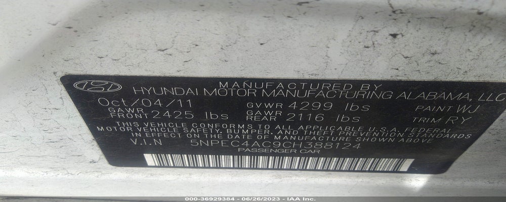5NPEC4AC9CH388124 2012 HYUNDAI SONATA photo no. 9