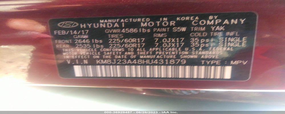KM8J23A48HU431879 2017 HYUNDAI TUCSON photo no. 9