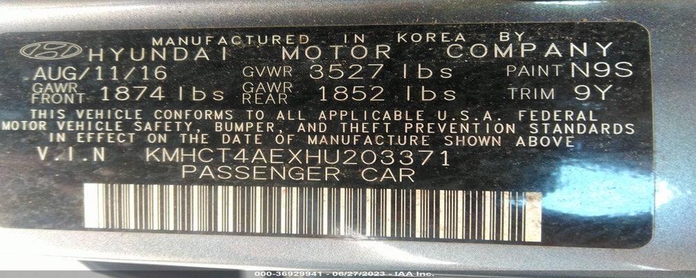 KMHCT4AEXHU203371 2017 HYUNDAI ACCENT photo no. 9