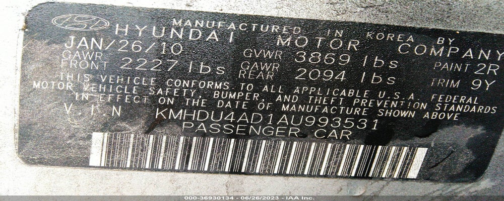 KMHDU4AD1AU993531 2010 HYUNDAI ELANTRA photo no. 9