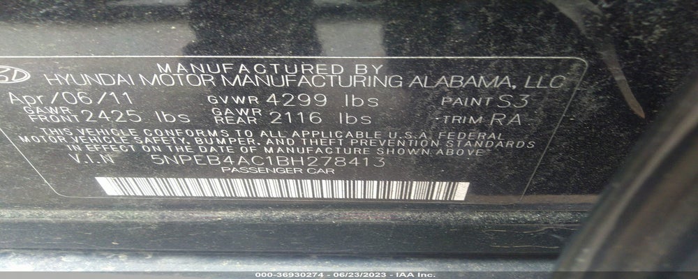 5NPEB4AC1BH278413 2011 HYUNDAI SONATA photo no. 9