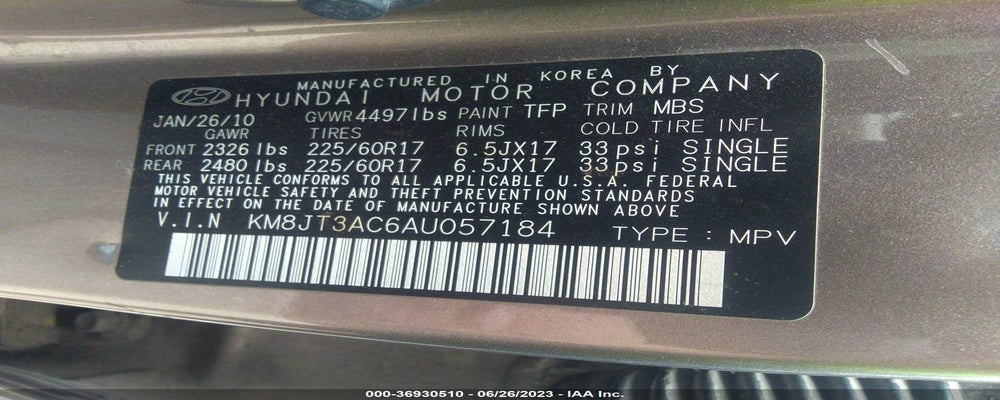 KM8JT3AC6AU057184 2010 HYUNDAI TUCSON photo no. 9