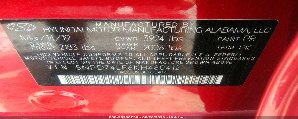 5NPD74LF6KH480412 2019 HYUNDAI ELANTRA photo no. 9
