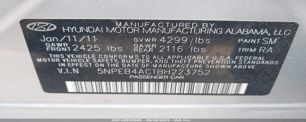 5NPEB4AC1BH223752 2011 HYUNDAI SONATA photo no. 9