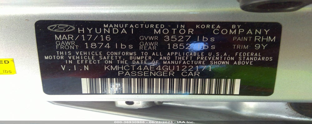 KMHCT4AE4GU122171 2016 HYUNDAI ACCENT photo no. 9