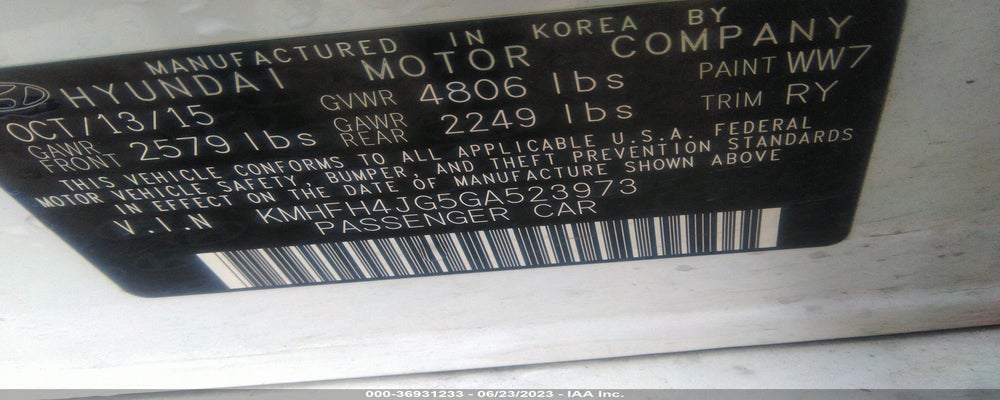 KMHFH4JG5GA523973 2016 HYUNDAI AZERA photo no. 9