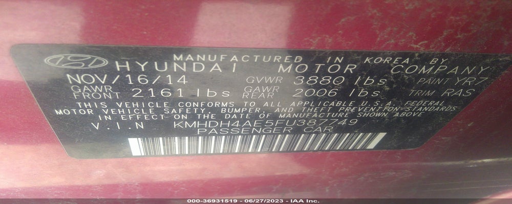 KMHDH4AE5FU387749 2015 HYUNDAI ELANTRA photo no. 9