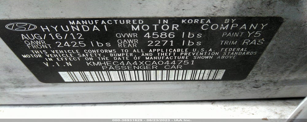 KMHEC4A4XCA044751 2012 HYUNDAI SONATA photo no. 9