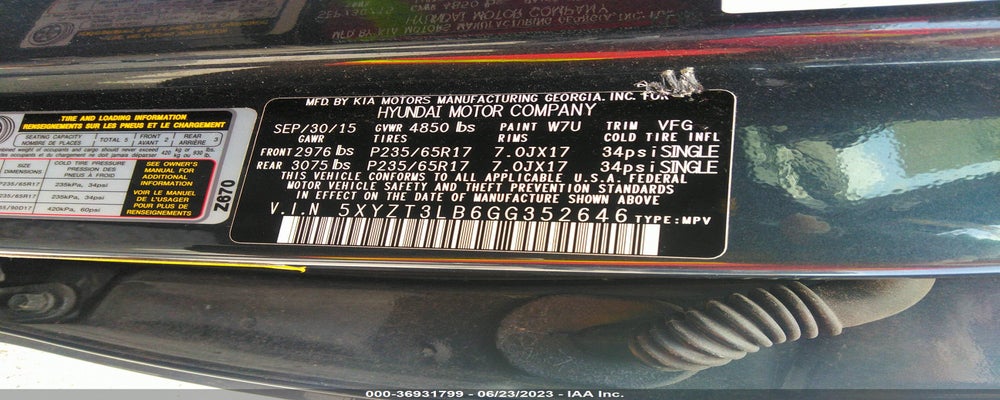 5XYZT3LB6GG352646 2016 HYUNDAI SANTA FE SPORT photo no. 9