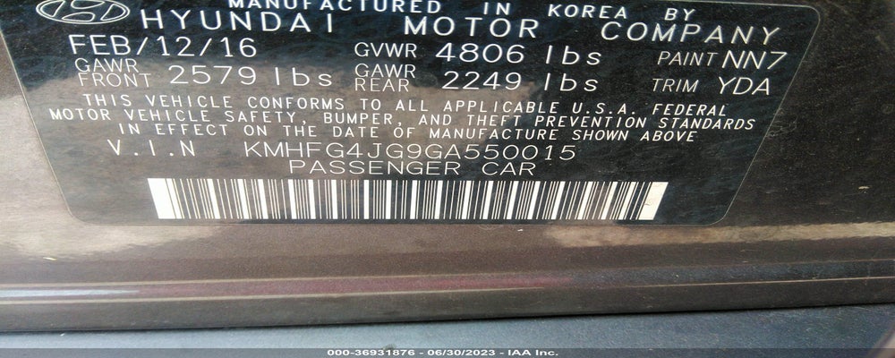 KMHFG4JG9GA550015 2016 HYUNDAI AZERA photo no. 9
