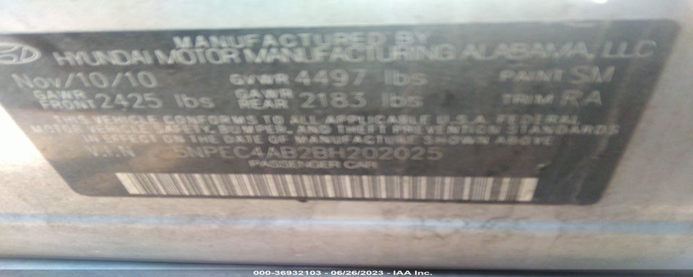 5NPEC4AB2BH202025 2011 HYUNDAI SONATA photo no. 9