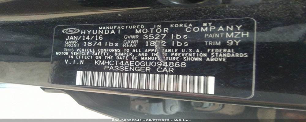 KMHCT4AE0GU094868 2016 HYUNDAI ACCENT photo no. 9