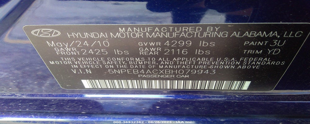 5NPEB4ACXBH079943 2011 HYUNDAI SONATA photo no. 9