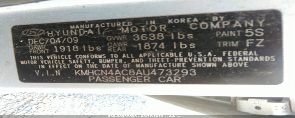 KMHCN4AC8AU473293 2010 HYUNDAI ACCENT photo no. 9