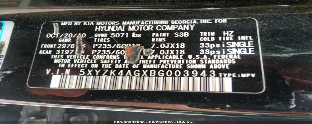 5XYZK4AGXBG003943 2011 HYUNDAI SANTA FE photo no. 9