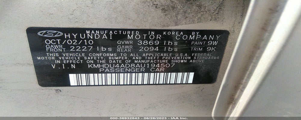KMHDU4AD8AU194507 2010 HYUNDAI ELANTRA photo no. 9