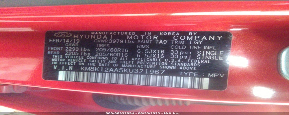 KM8K12AA5KU321967 2019 HYUNDAI KONA photo no. 9